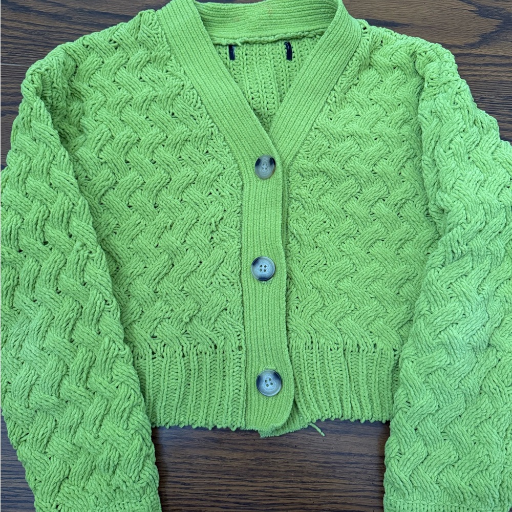 Green Cable Knit Cardigan Sweater